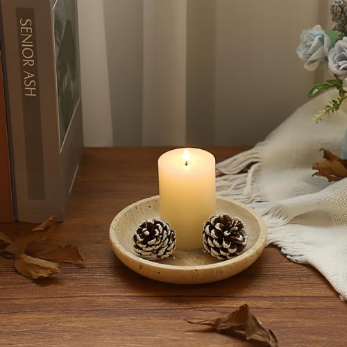Hipiwe Small Key Bowl for Entryway 5.5" Round Travertine Jewelry Ring Dish - color: Beige, size: 5.5"