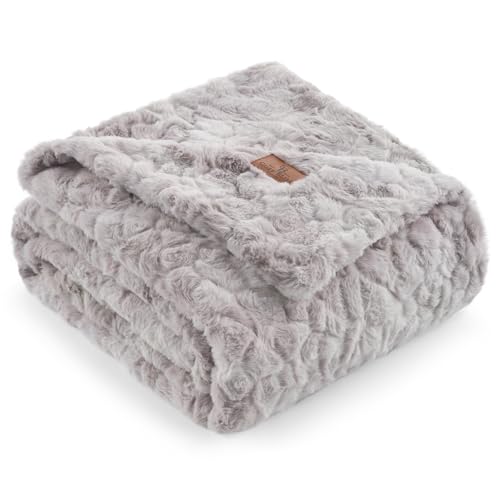 Cozy Bliss Faux Fur Throw Blanket for Couch, Fuzzy Soft Plush Thick Warm Fluffy Reversible Wave Textured Blanket for Sofa Bedroom Living Room, 55 * 70 Inches Tie-dye Grey - color: Tie-dye Grey, size: Throw(55" x 70")