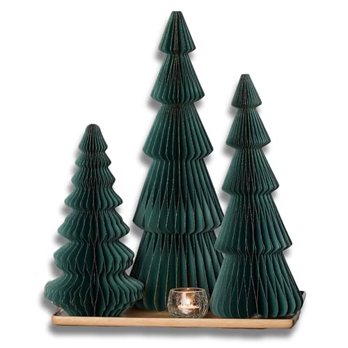 Pine Set of 3 Winter Honeycomb Paper Trees (Large Set 3 Pine) - color: Large Set 3 Pine