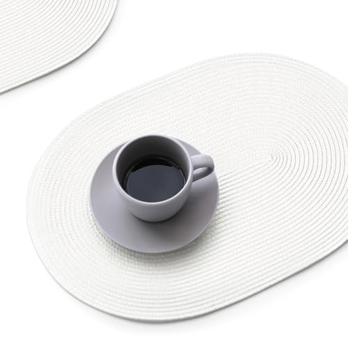 FunWheat Oval Braided Placemats Set of 8 Table Mats for Dining Tables Washable Heat Resistant Place Mats for Indoor Outdoor Use 12 x17.5 Inch(Oval White, 8pcs) - color: White, size: 8pcs