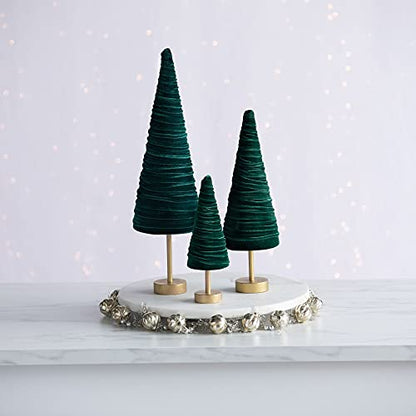 Emerald Pedestal Velvet Trees Set of 3, Cozy Artisan Mantel Décor, Luxurious Green Valentine Tabletop Tree, Wedding Centerpiece, Modern Farmhouse (Emerald) - color: Emerald