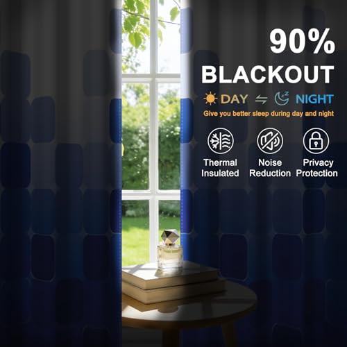 Royal Blue Ombre 90% Blackout Curtains 63 Inches Long 2 Panels for Living Room Bedroom Checkered Patterned Room Darkening Curtains Insulated Window Treatment Drapes with Grommet Top, 52" x 63" - color: 03 Diamond - Royal Blue, size: 52"W x 63"L (Pack of 2