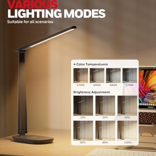 Honeywell HWT-H2 LED Desk Lamp, Eye-Caring Full Spectrum, USB Charging - color: Black