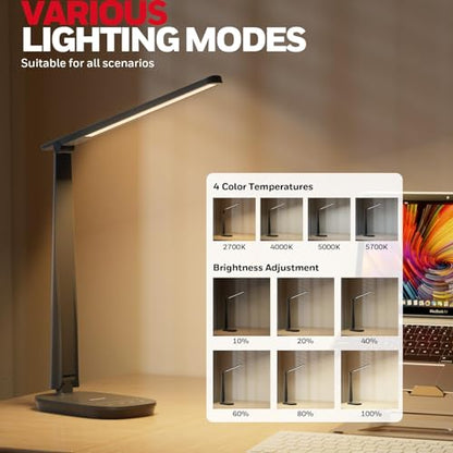Honeywell HWT-H2 LED Desk Lamp, Eye-Caring Full Spectrum, USB Charging - color: Black