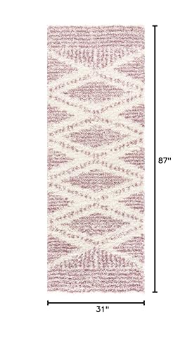 Hauteloom Winnebago Moroccan Farmhouse Hallway, Kitchen Shaggy Runner Rug - Bohemian Shag - Plush Pile - Southwestern Boho Soft Carpet - Pink, Cream, Ivory - 2'7" x 7'3" - color: Pink, Cream / Galaxy Shag, size: 2'7" x 7'3" (Runner)