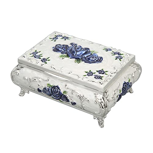 Diydeg Rectangle Antique Metal Jewelry Box, Alloy Jewelry Box Trinket Organizer Storage Box Engraved Jewelry Decorative Box with Rose Pattern Keepsake Girls Ladies (4.9x 3x2.2in,3 - color: 2#