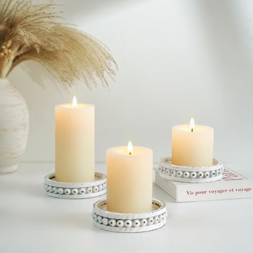 Hanobe Wooden Candle Holder for Pillar Candles Set of 3 Candlestick Holders