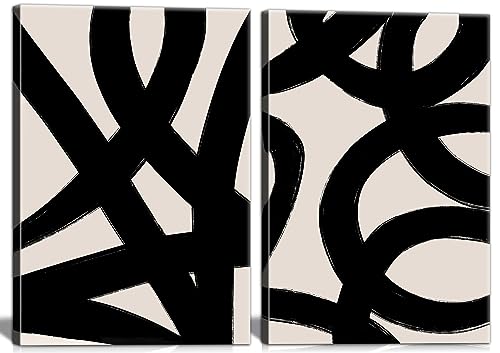 Framed Abstract Wall Art Canvas Set Lines Pictures Modern Mid Century Boho Wall Decor Minimalist Abstract Black Stroke Lines Canvas Painting Artwork Living Room Bedroom Home Office 12"x16"x2 - color: Abstract, size: 12X16Inch