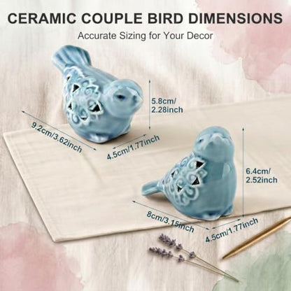 Blue Bird Figurines for Home Decor, 2 Piece Farmhouse Ceramic Bird Statue Sculpture Birds Ornaments for Entryway TV Stand Bookcase, Cute Birds Small Shelf Desk Decor (Blue)