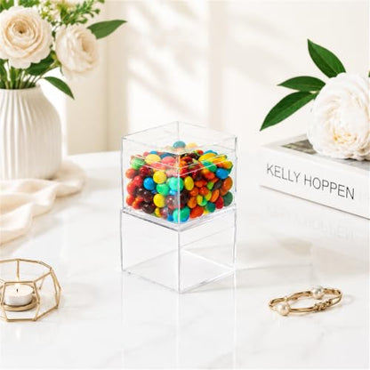 Okllen 36 Pack Acrylic Boxes with Lid, Clear Square Cubes Treat Gift Boxes Candy Storage Container for Candy, Little Trinkets, Jewelry, Party Favor, 2''x2''x2''/5x5x5CM