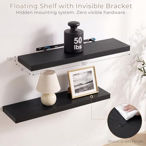 Vivelove Deep Floating Shelves Black, 30 x 8 Inch, Set of 2 - color: Black, size: 30"Wx8"Dx1.4"H