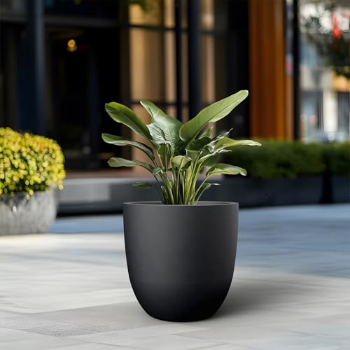 Kante Black Concrete Planter 18" Dia All-Weather Round Large Pot - color: Black, size: 18-Inch Dia