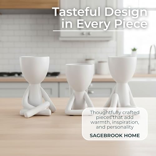 Ceramic Sitting Human Sculptural for Home Decor - Figurine Accents for Bathroom, Office Desk, and Living Room - Ornaments for Shelf Display and Cofee Table - Set of 3, 6", 6", 5", White