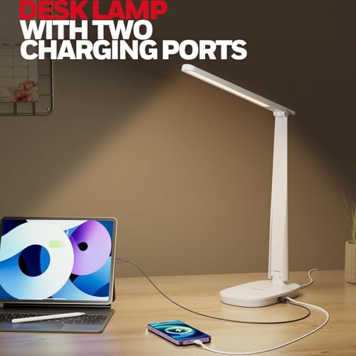 Honeywell HWT-H2 LED Desk Lamp, Eye-Caring Full Spectrum, USB Charging - color: White
