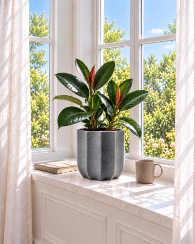 10 Inch Ceramic Plant Pot for Indoor Plants with Drainage Hole - color: Grey 10"