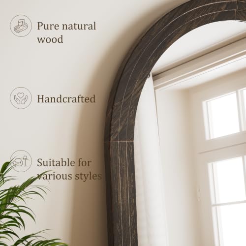 65"x22" Arched Full Length Mirror with Solid Wood Frame, Brown - color: Dark Brown, size: 65"L x 22"W
