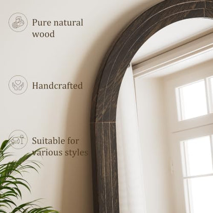 65"x22" Arched Full Length Mirror with Solid Wood Frame, Brown - color: Dark Brown, size: 65"L x 22"W
