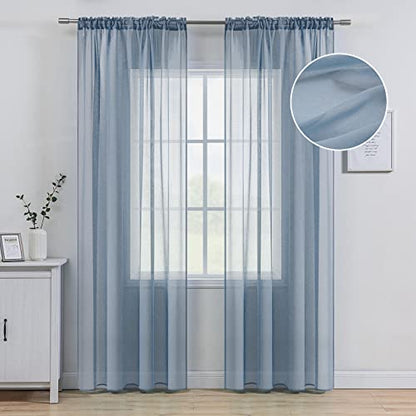 MIULEE Dusty Blue Linen Textured Semi-Sheer Narrow Curtains 37W×84L - color: Dusty Blue, size: 37"W x 84"L (Pack of 2)
