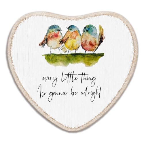 3 Little Birds Nursery Rhyme Wood Wall Art, Rustic Farmhouse Heart Sign, Cute Hanging Plaque for Baby Nursery, Kids Room, Bedroom, Living Room Decor 6x5 Inch - A02 - color: Colorful bird