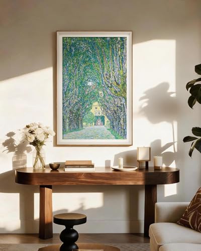HUARCEY Classic Framed Green Nature Landscape Canvas Wall Art, 24x36 inch Large Vintage Impressionist Garden Tree Lined Path Artwork Painting, Farmhouse Cottagecore Bathroom Bedroom Kitchen Decor - color: Cameron Castle, size: 36"L x 24"W