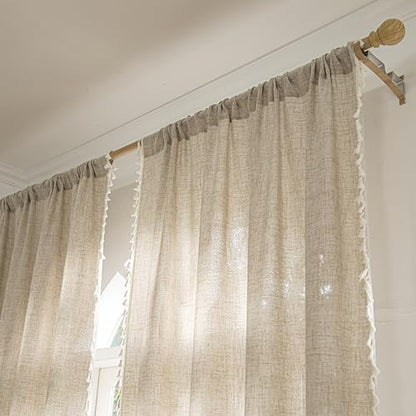 Sutuo Home Boho Curtains 63 Inches Long, Bohemian Linen Style Textured Curtains with Tassels for Living Room, Semi Blackout Farmhouse Drapes, Rod Pocket Window Treatments 2 Panels, 52" x 63", Natural - color: Natural Linen, size: 52"W x 63"L (Pack of 2)