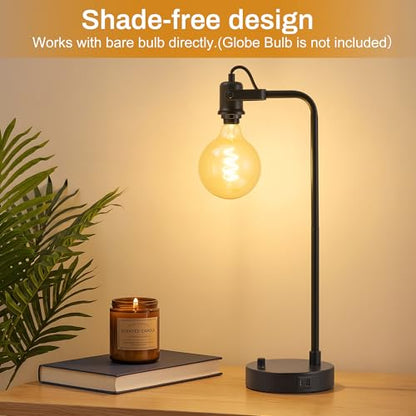 Black Table Lamp Set of 2, USB A+C, 180° Adjustable Bedside Lamps, Dimmable - color: Black-A