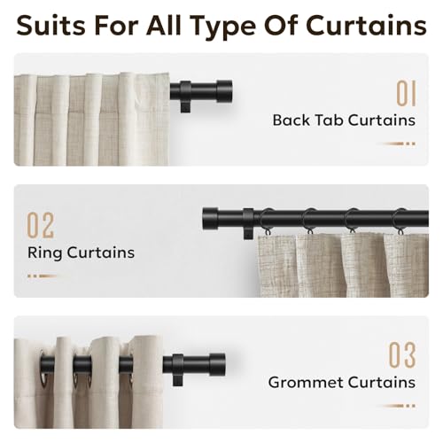Zeerobee Curtain Rods for Windows 32 to 240 Inch, Black Curtain Rod - color: Black, size: 32"-240"