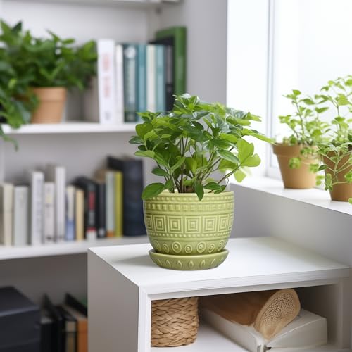 G EPGardening Ceramic Pots for Plants 5.5 Inch Round Ceramic Planter, Green - color: Palindrome Green