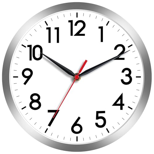 AKCISOT 8 Inch Wall Clock, Silent Battery Operated Analog Clock, Silver - color: B_silver, size: 8 Inch