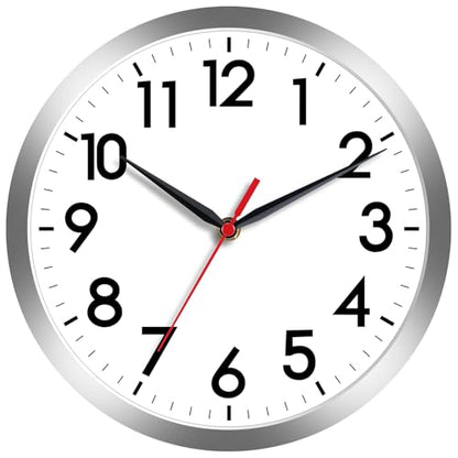 AKCISOT 8 Inch Wall Clock, Silent Battery Operated Analog Clock, Silver - color: B_silver, size: 8 Inch
