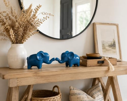 4 Inch Blue Ceramic Elephant Figurines Set of 2 - color: Blue