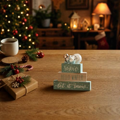 Smile 4 Pcs Christmas Signs Wooden Indoor Tabletop Decorations - style: Let It Snow