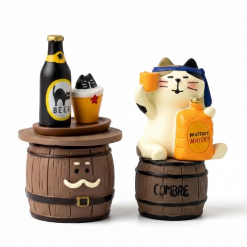 Funny Mini Cat Drinking Figurines Set - Resin Cat with Miniature Beer & Whiskey Barrel Figure for Desk Shelf Home Bar Decor, Unique Cat Lover Gift (Barrel Set) - color: Barrel Set