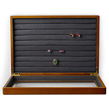 Oirlv Wood Jewelry Box Rings Earrings Acrylic Lid - size: Grey Ring/Earring Box
