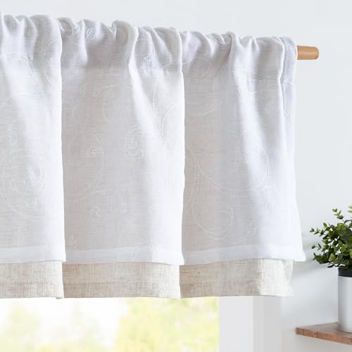 jinchan Kitchen Valance Curtain Double Layers, 1 Panel, White - color: Scroll Floral | White, size: 50"W x 16"L (Pack of 1)