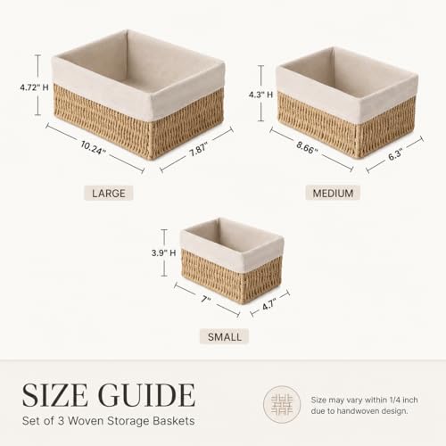 Wicker Storage Baskets Set of 3, Bathroom & Shelf Bins - size: Small without Lids