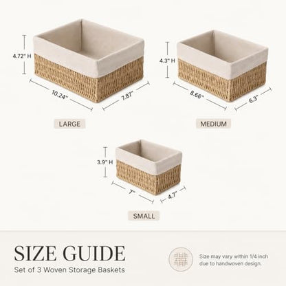 Wicker Storage Baskets Set of 3, Bathroom & Shelf Bins - size: Small without Lids