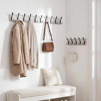 WEBI Coat Rack Wall Mount,38 9/16" Long,10 Hooks,Large Coat Hooks Wall Mounted,Coat Hanger Wall,Farmhouse Wood Hook Rack Rail,Triple Hooks for Hanging Coats,Clothes,Jacket,Black/White - color: White, size: 10 Hooks