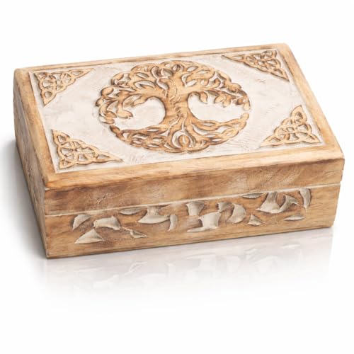 Handmade Wooden Jewelry & Keepsake Box, Decorative Storage Box, 8 x 5 Inch - color: White Wash Finish