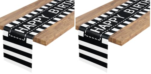 Letjolt Happy Birthday Table Runner 72 Inches, Black Striped (Pack of 2) - color: Black Stripe, size: 12x72 Inches (Pack of 2)