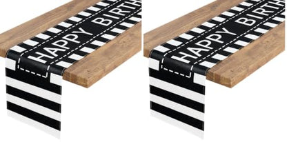 Letjolt Happy Birthday Table Runner 72 Inches, Black Striped (Pack of 2) - color: Black Stripe, size: 12x72 Inches (Pack of 2)