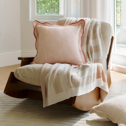 Double Stitch 100% Cotton Scalloped Throw Pillow Covers, Shell Pink - color: Shell Pink, size: 20" x 20" (Pack of 2)