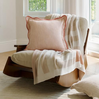 Double Stitch 100% Cotton Scalloped Throw Pillow Covers, Shell Pink - color: Shell Pink, size: 20" x 20" (Pack of 2)