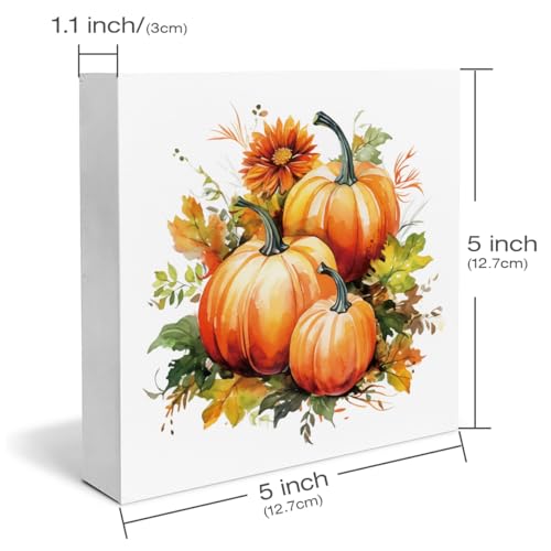 Fall Decor Farmhouse Pumpkins Wooden Box Sign Fall Harvest Decorations Rustic Home Desk Shelf Tabletop Decor 5 x 5 Inches - color: Multicolor OOO