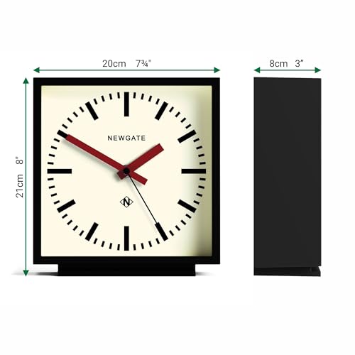 NEWGATE® Amp Desk Clock | Square Station Clock Design | Black case with red Hands | Modern Style for Desk, Table top, Mantel, Shelf or Bedside - color: Matt Black Case With Cream Dial (Red)