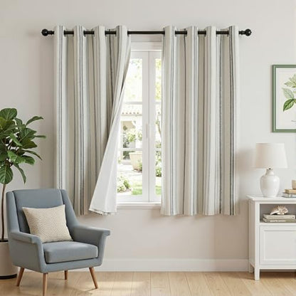 MYSKY HOME 100% Blackout Striped Curtains for Bedroom 52Wx63L,2 Panels - color: Grey/Blackout, size: 52"W x 63"L (Pack of 2)