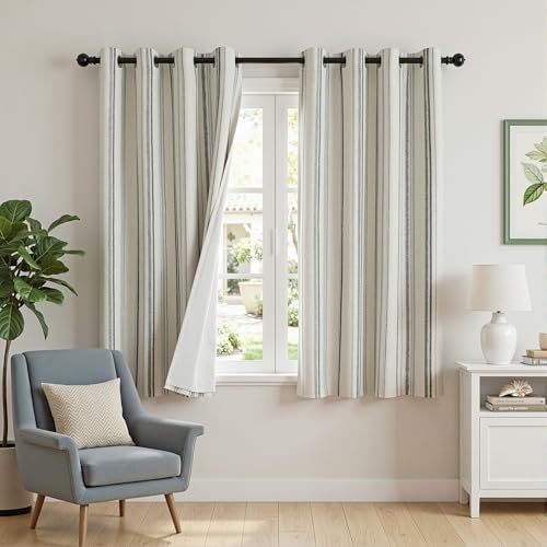MYSKY HOME 100% Blackout Striped Curtains for Living Room 52Wx96L,2 Panels - color: Grey/Blackout, size: 52"W x 96"L (Pack of 2)