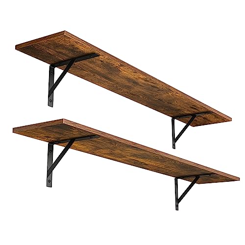 DINZI LVJ Long Wall Shelves, 47.3Inch Wooden Floating Shelves with Brackets - color: Rustic Brown, size: 47.3 Inch