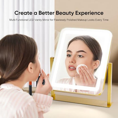 Vanity Mirror with Lights,LED Makeup Mirror,Gold,14.8“x12.6”