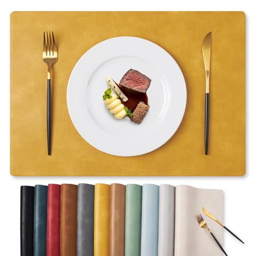 MOSAYT Vinyl Faux Leather Placemats, Set of 6, Yellow - color: Yellow